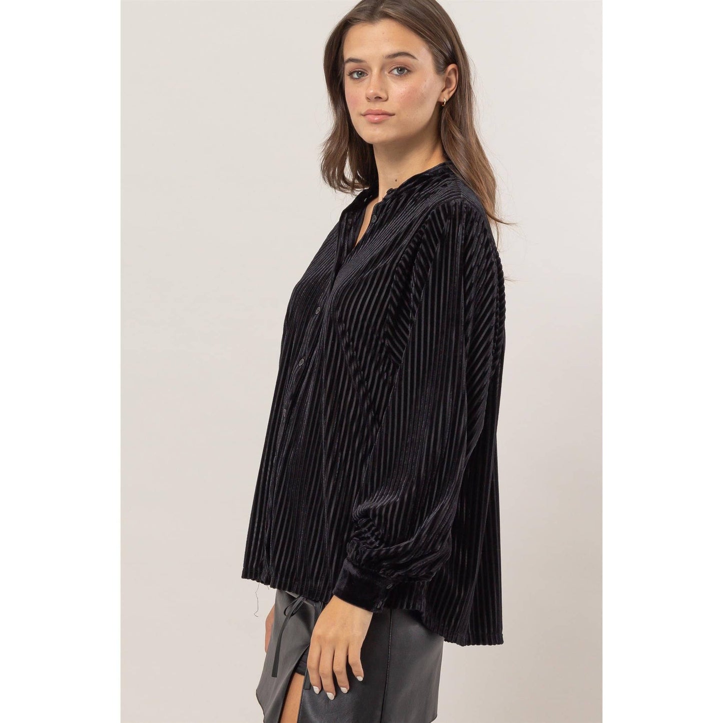 Velvet Striped Blouse Black