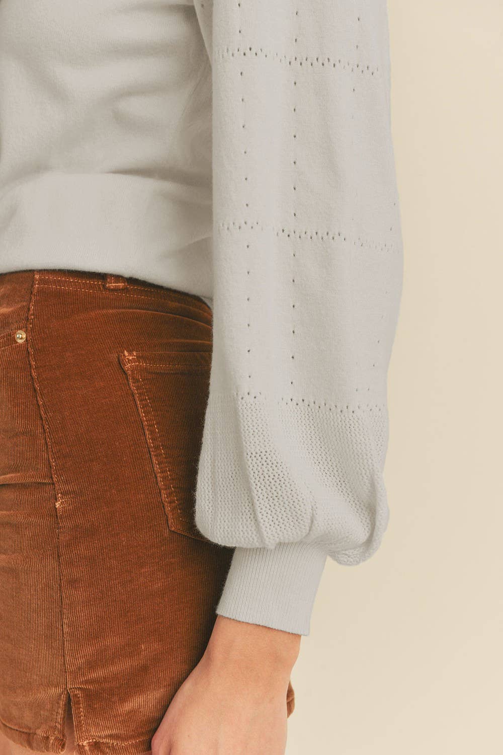 POINTELLE PUFF SLEEVE SWEATER MSW10115