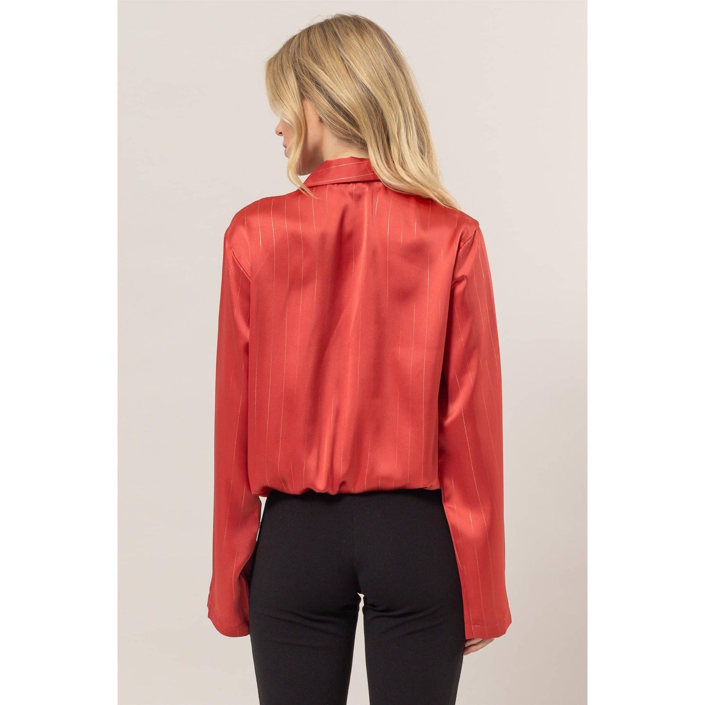 Lurex Striped Wrap Blouse Red