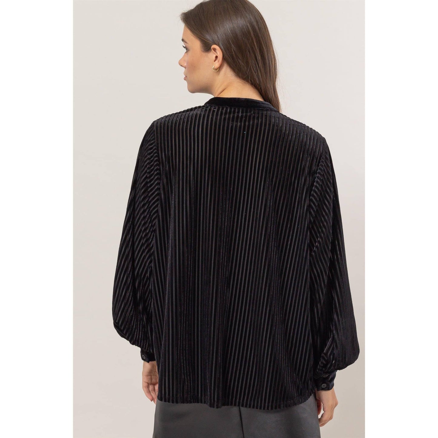 Velvet Striped Blouse Black
