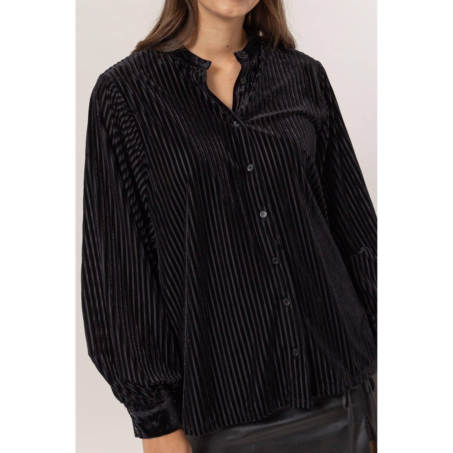 Velvet Striped Blouse Black