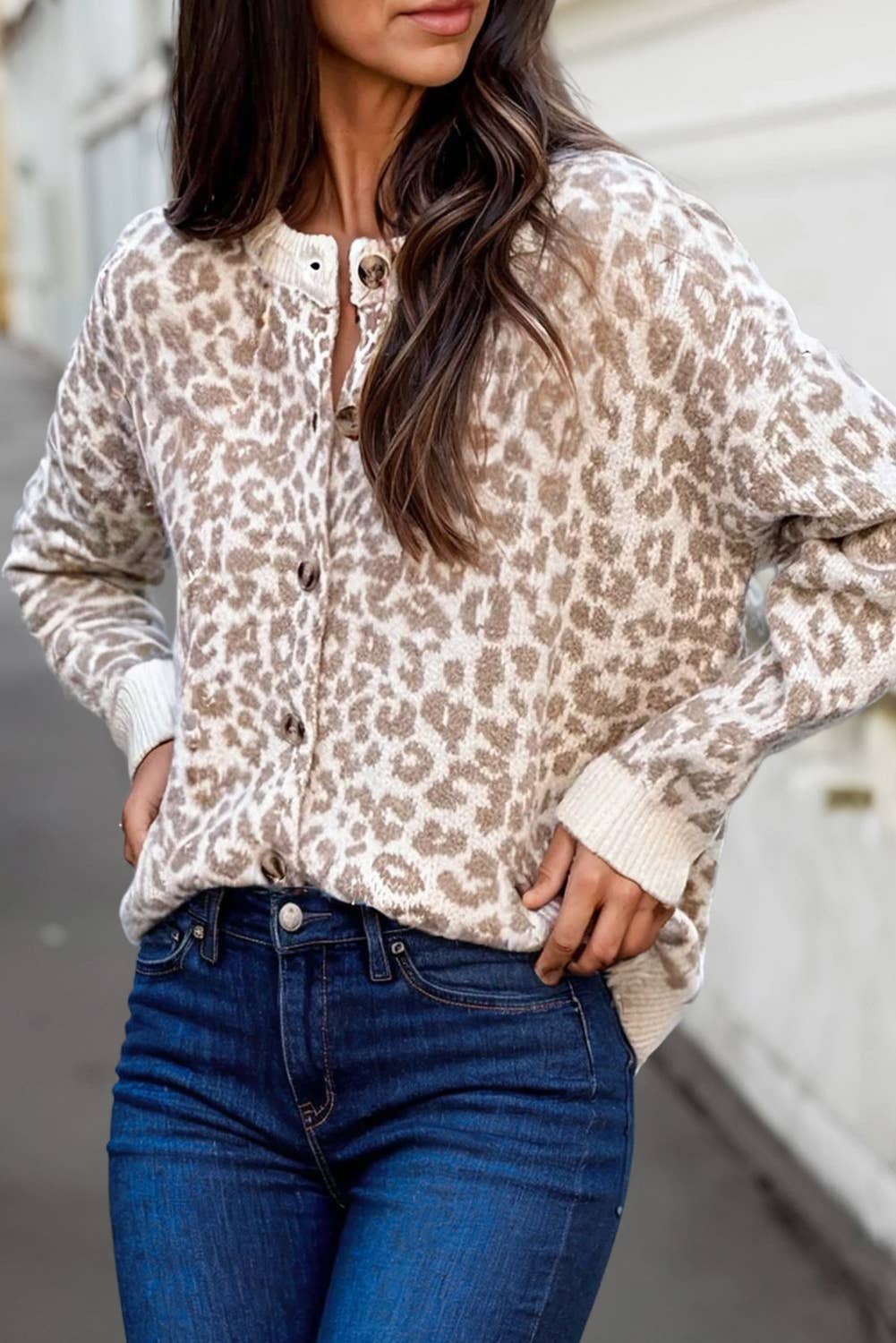 Leopard Drop Shoulder Sweater Cardigan | S-XL