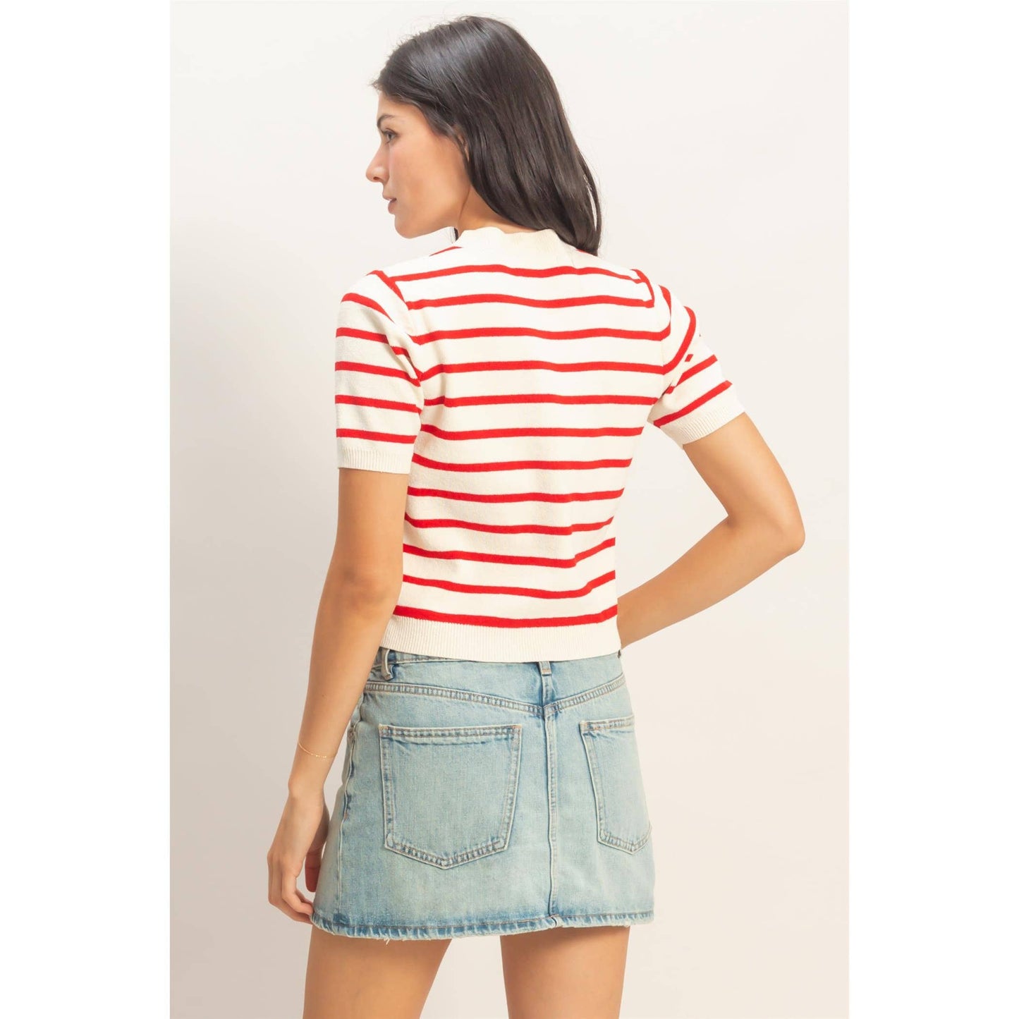 Striped Short Sleeve Button Up Cardigan