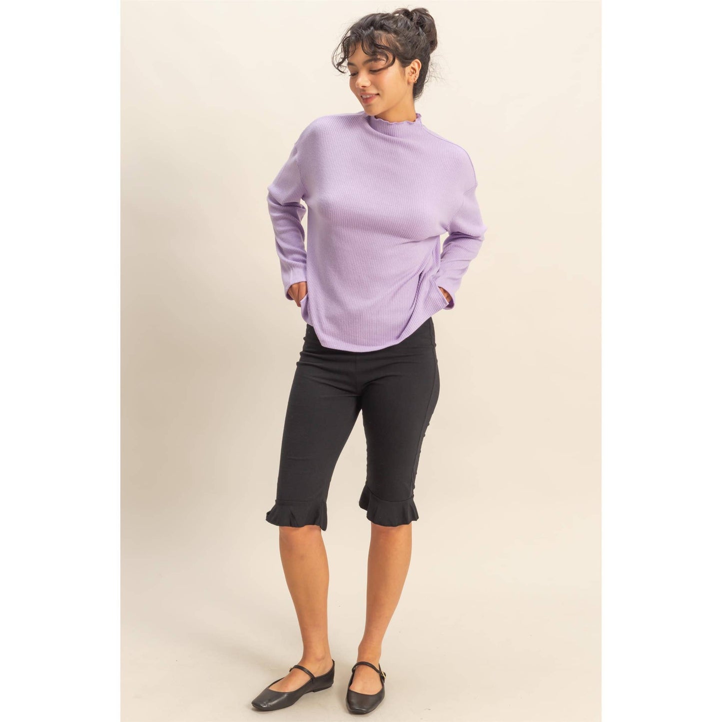 Oversized High Neck Top With Side Slit Lavender