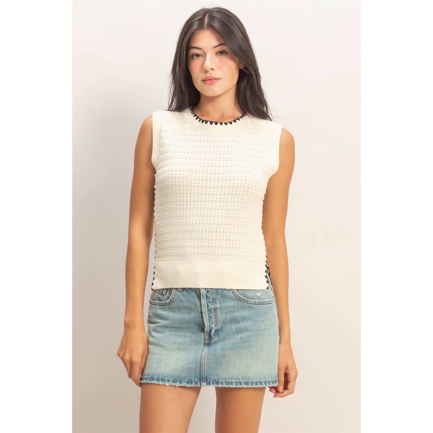 Eyelet Sleeveless Knit Top