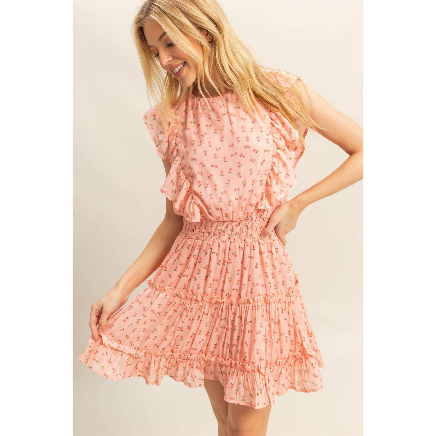 Ditsy Floral Print Ruffle Mini Dress