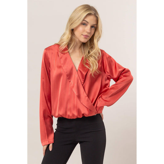 Lurex Striped Wrap Blouse Red