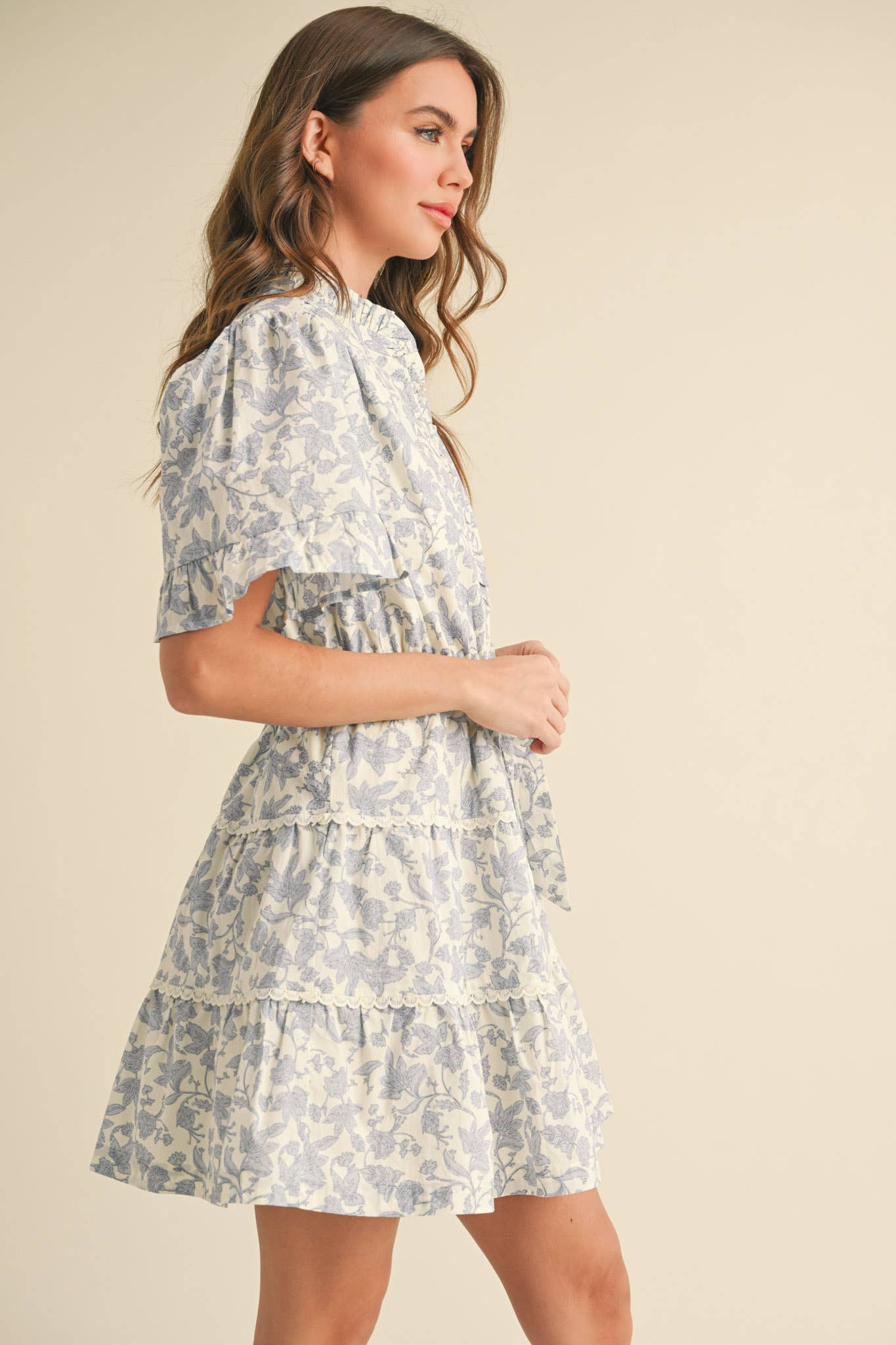 RUFFLED BUTTON DOWN FLORAL MINI DRESS MDR3578