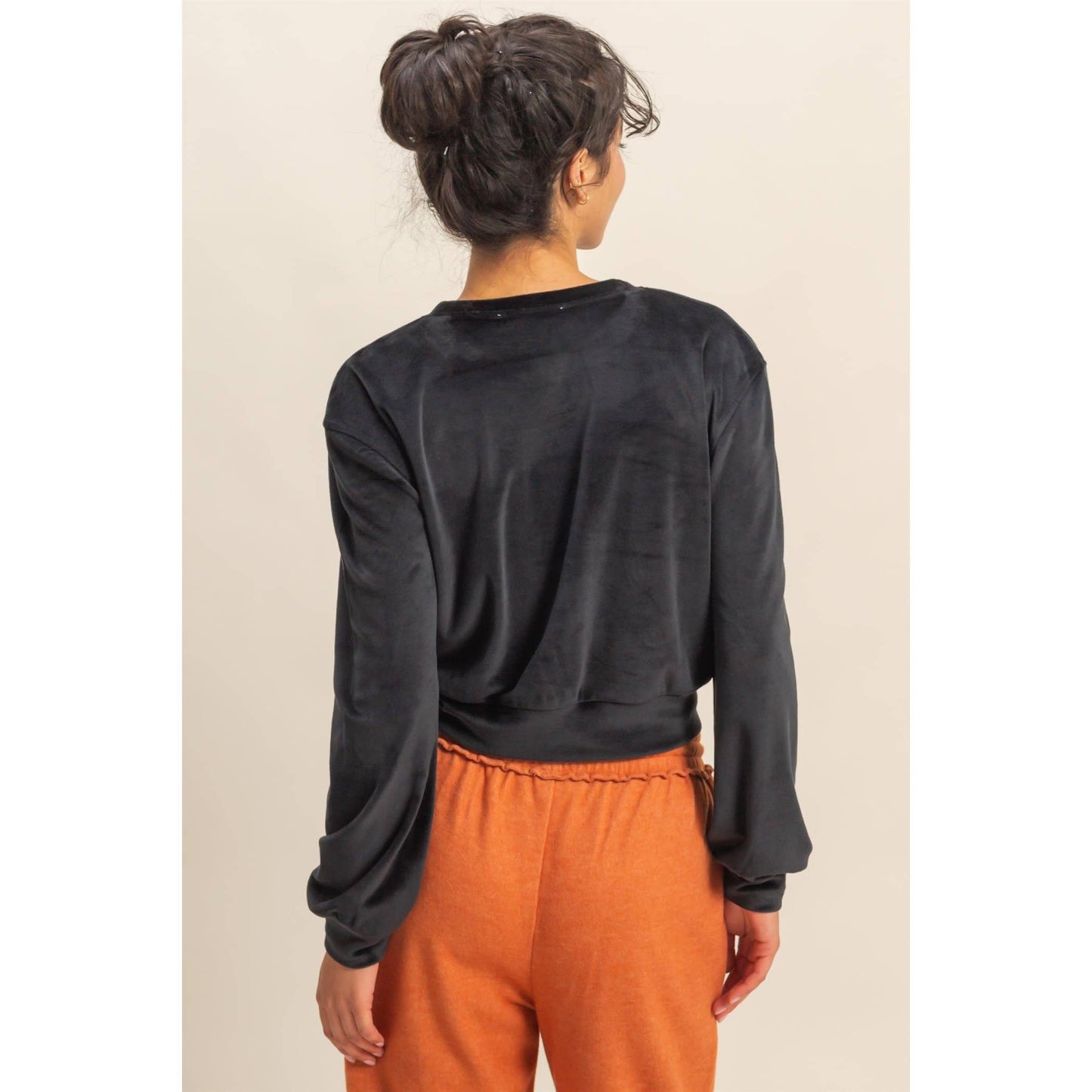 Banded Waist Velour Sweatshirt
