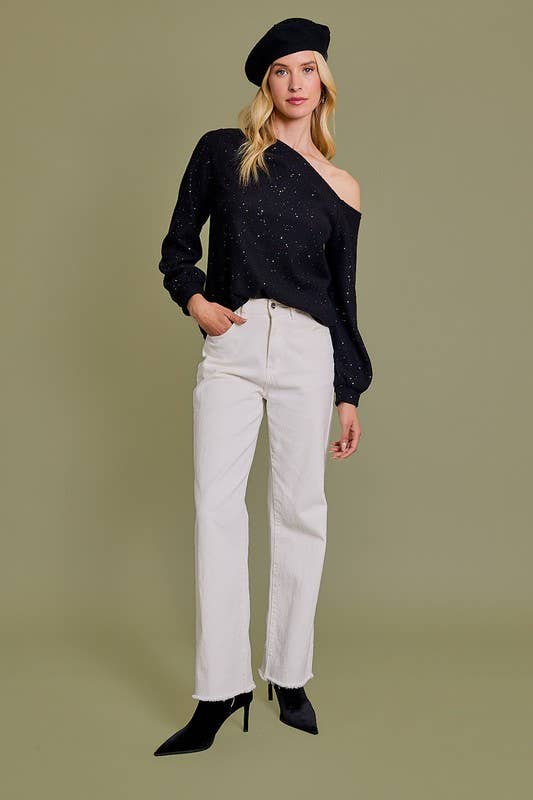 LONG SLEEVE ONE SHOULDER PUNCHINELLA TOP