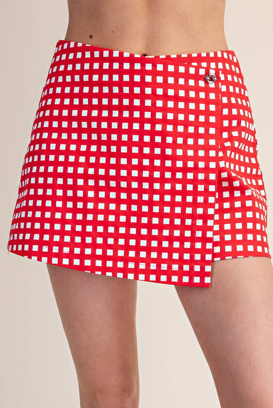 Wrap Skort Checkered With Front Button