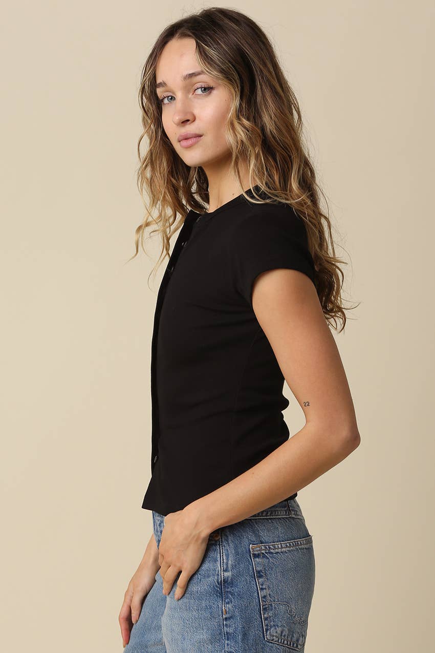 Leslie Sculpt Button-Front Knit Top