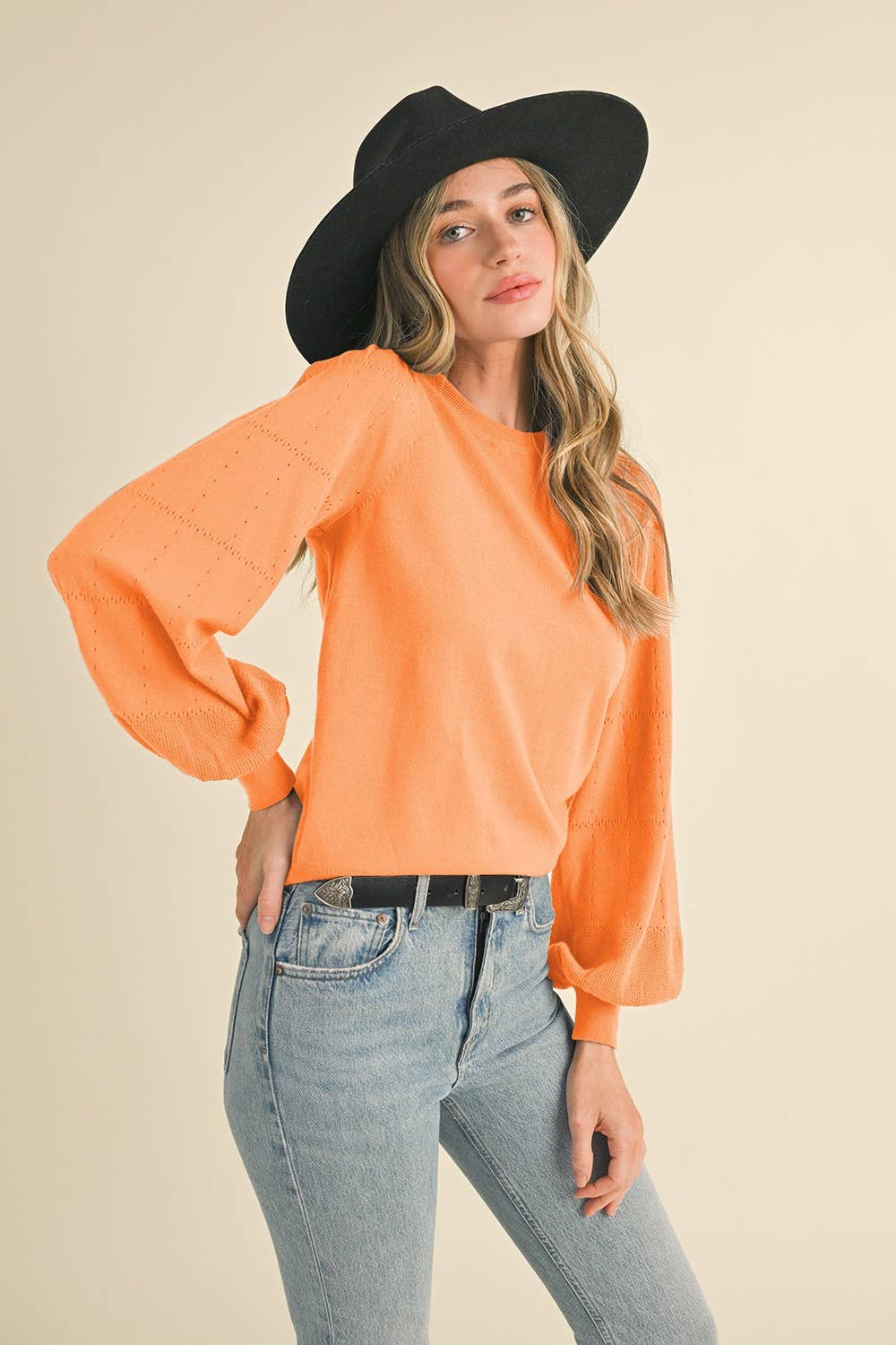 POINTELLE PUFF SLEEVE SWEATER MSW10115