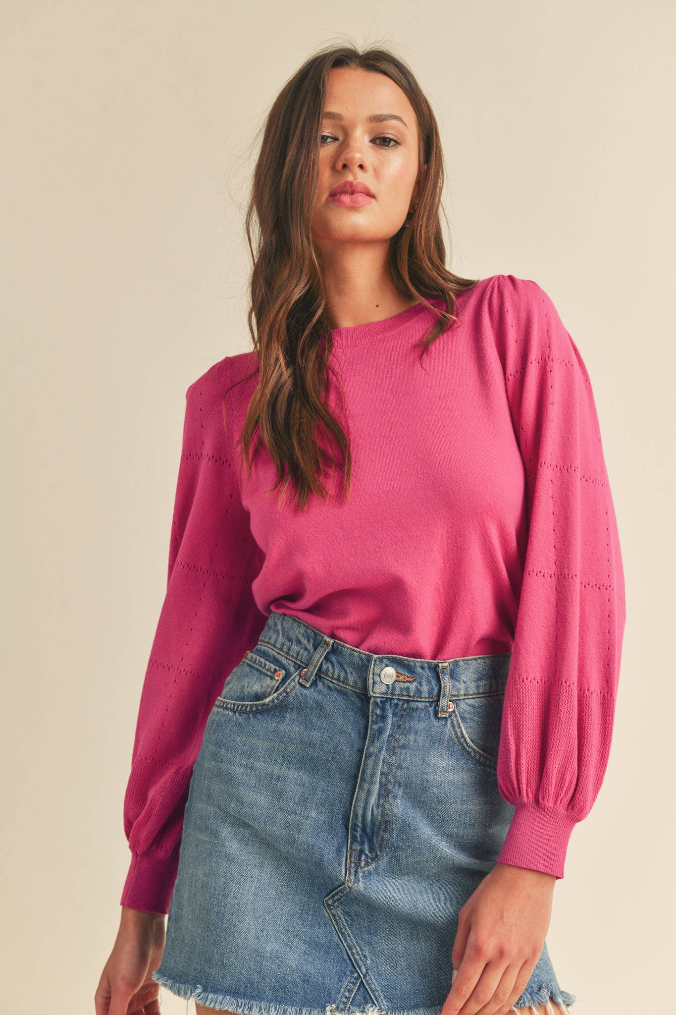 POINTELLE PUFF SLEEVE SWEATER MSW10115