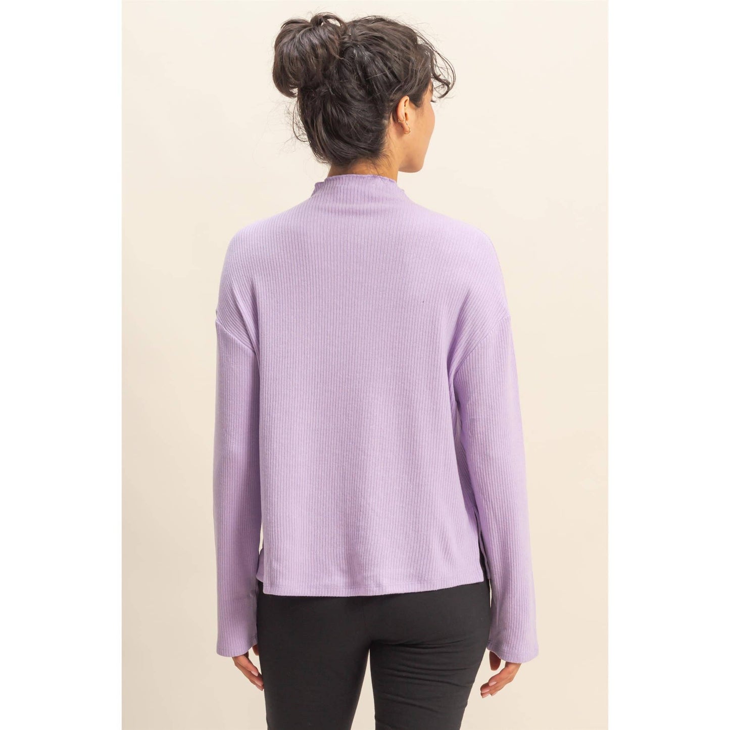 Oversized High Neck Top With Side Slit Lavender