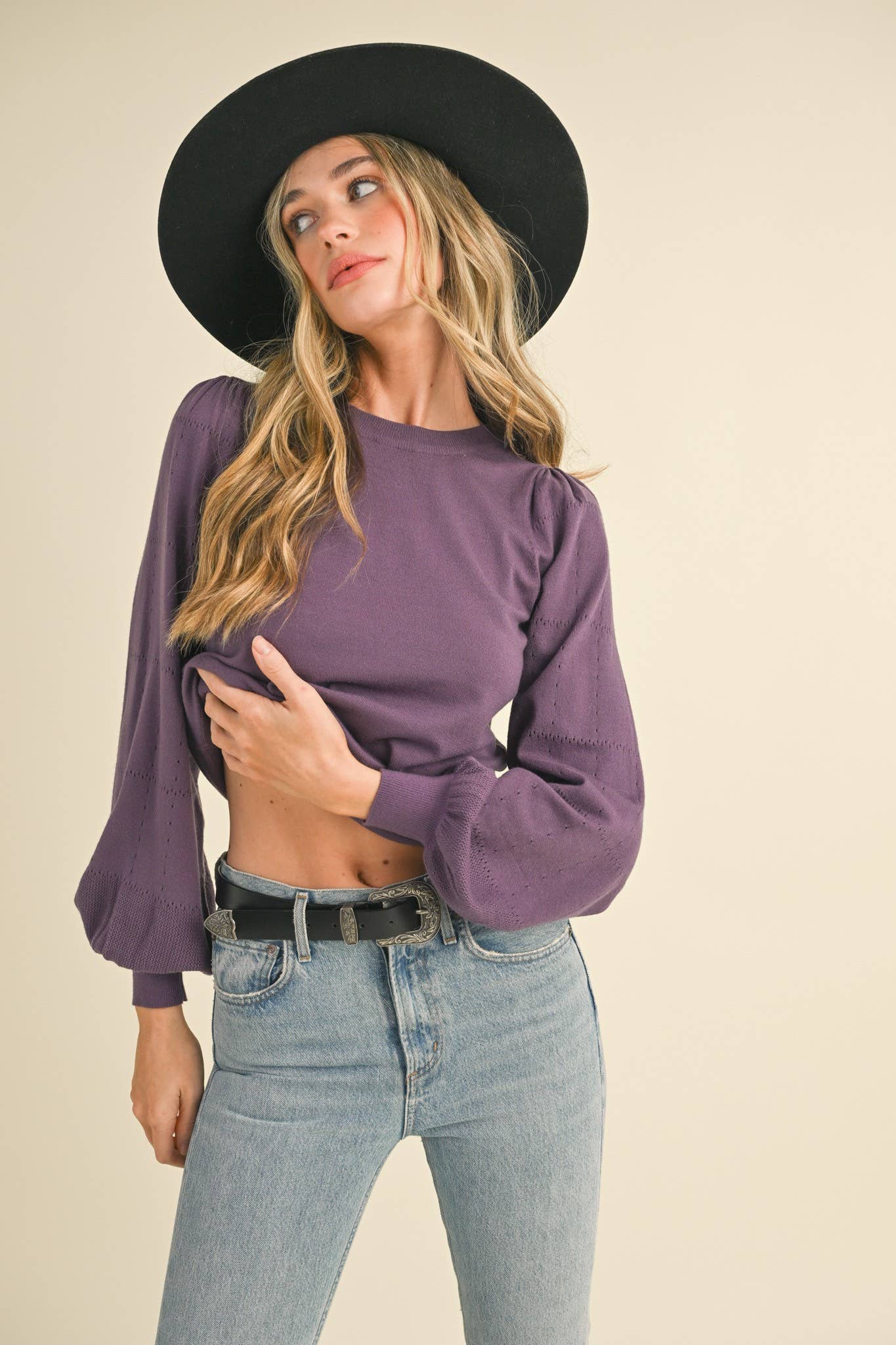 POINTELLE PUFF SLEEVE SWEATER MSW10115