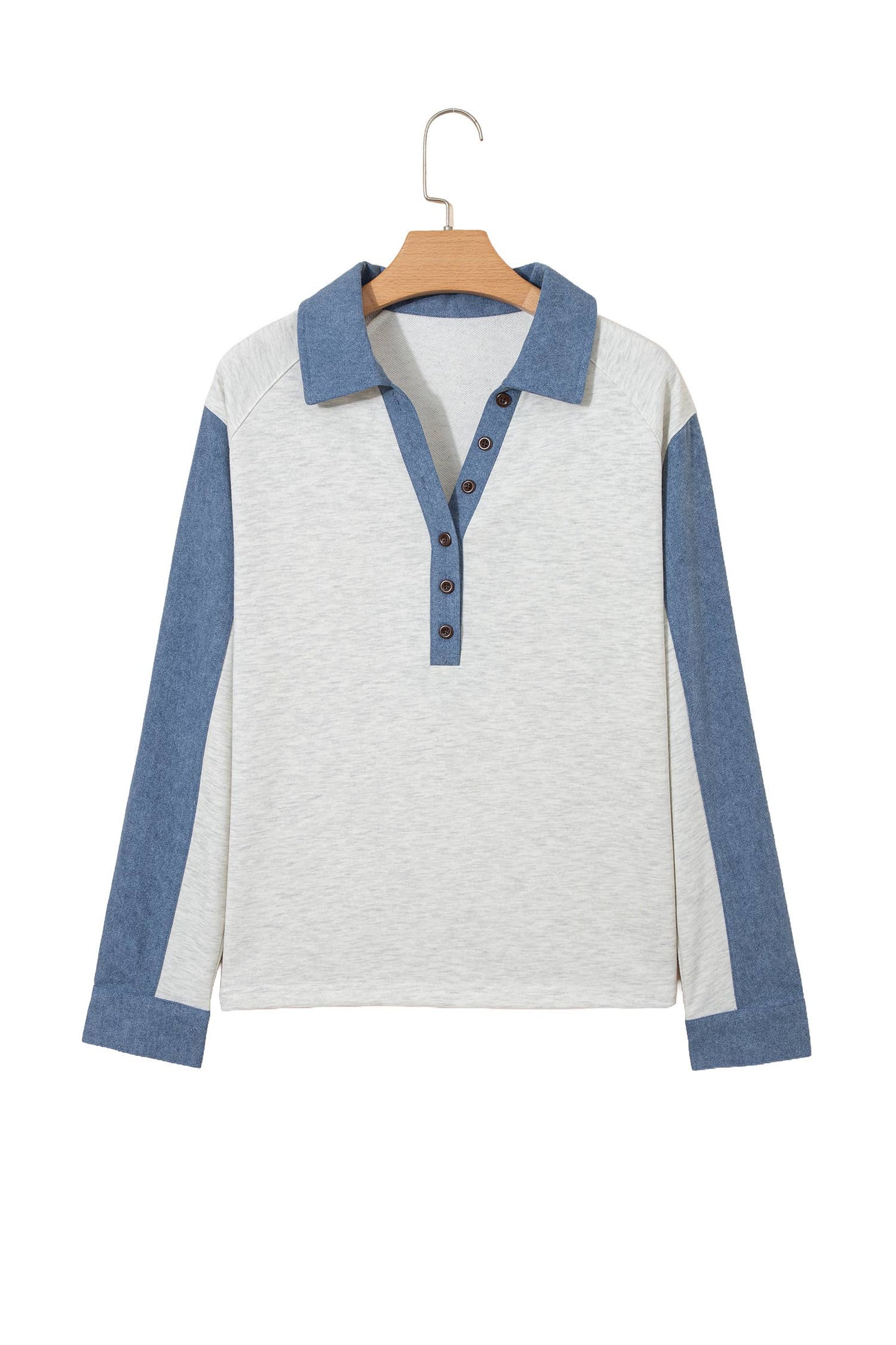 Colorblock Patchwork Polo Collar Long Sleeve Top | S-XL