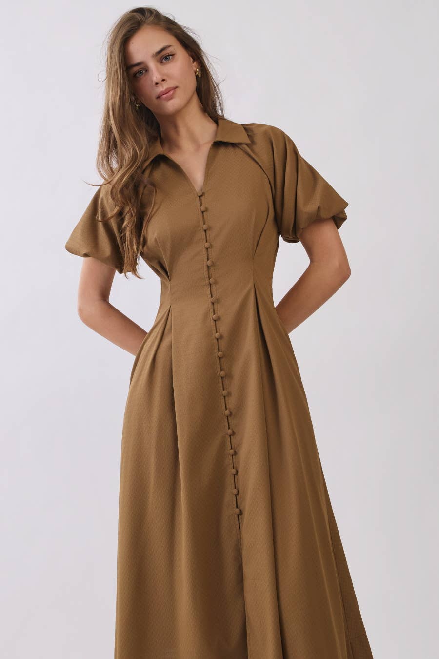 Button Front Midi Dress