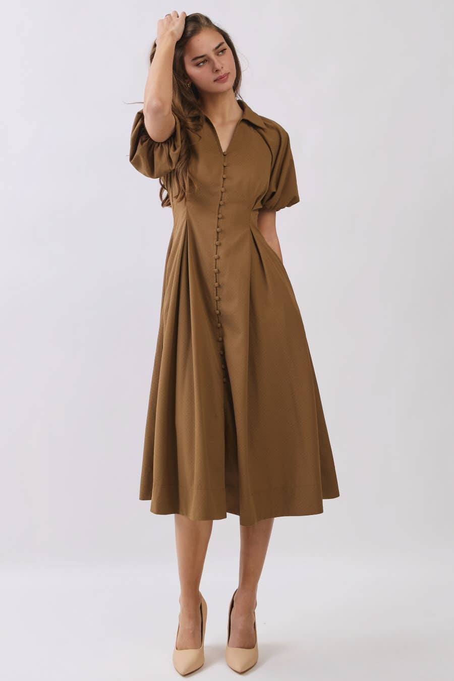 Button Front Midi Dress
