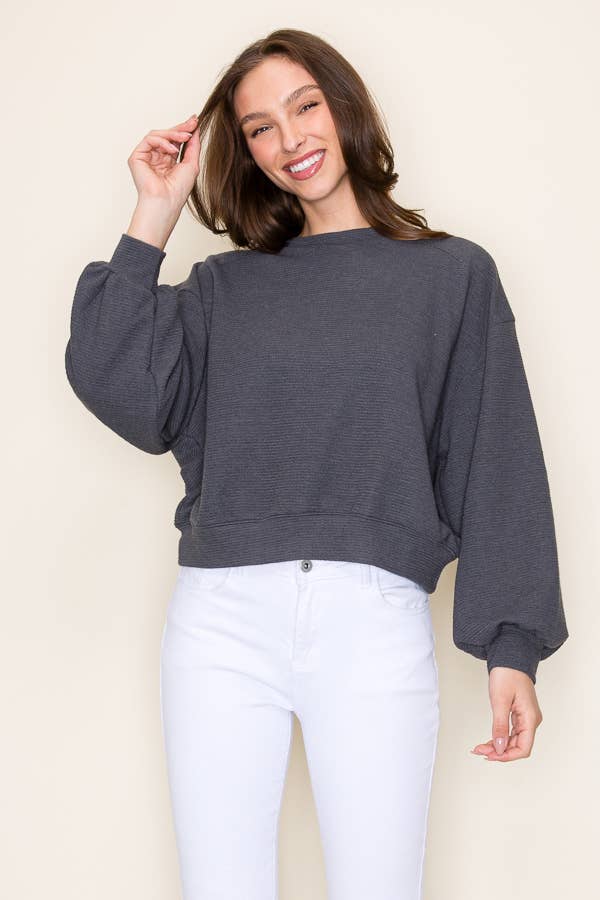 ROUND NECK L/S CLOUDY KNIT TOP