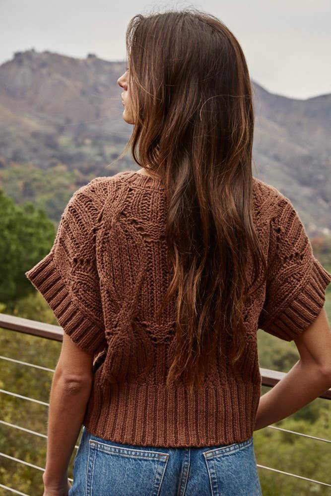 Knit Sweater Crochet Round Neck Short Sleeve Top