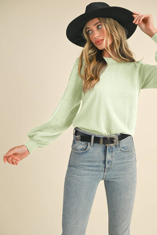 POINTELLE PUFF SLEEVE SWEATER MSW10115