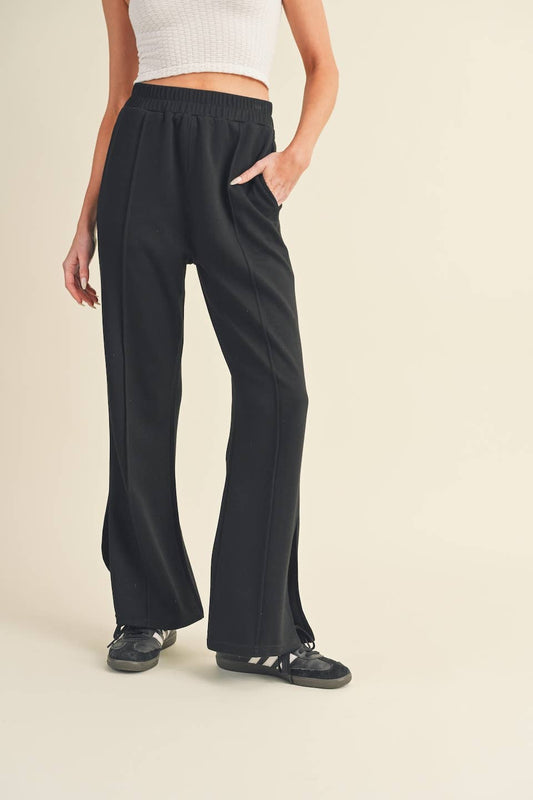Wide Leg Scuba Pants with Side Slit