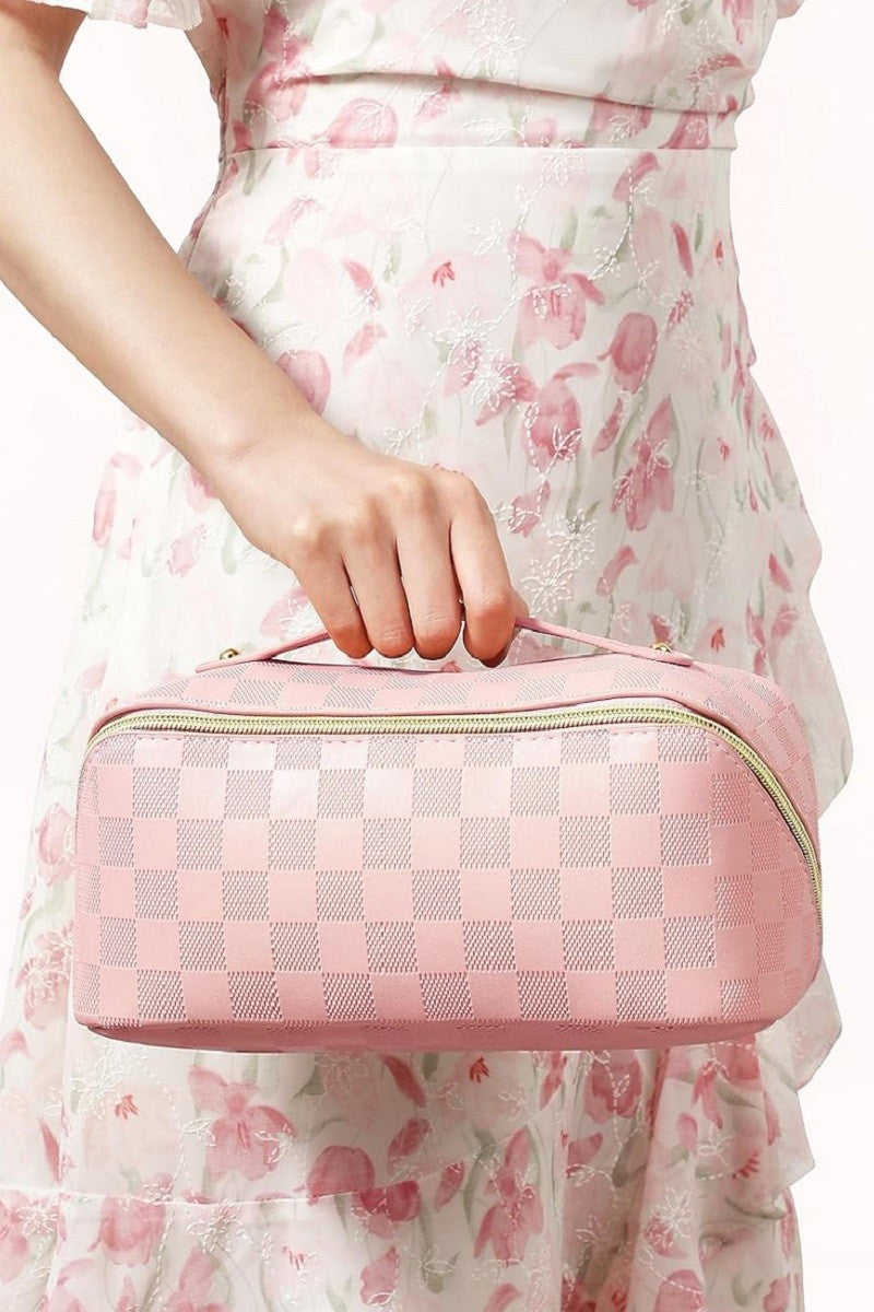 Checkered Make up Bag - Pink/White/Black