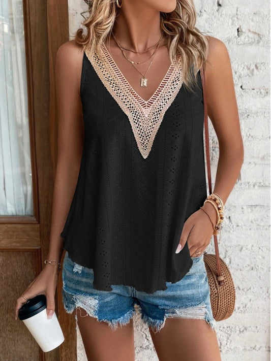 Eyelet V-Neck Wide Strap Tank